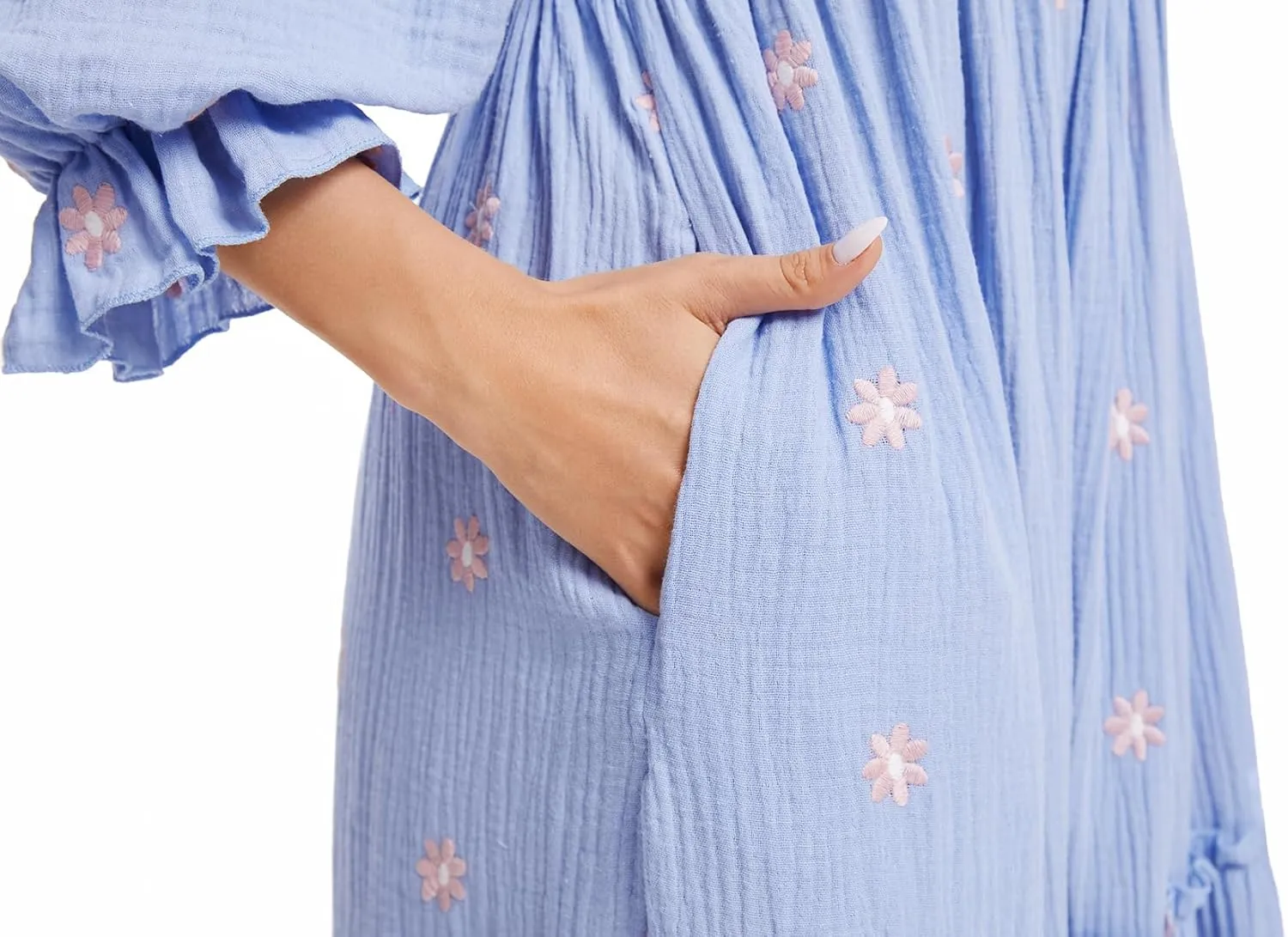 Willow Dance Women Casual Bohemian Floral Dress Square Neck Ruffle Swing A Line Long Sleeve Beach Maxi Dress with Pockets