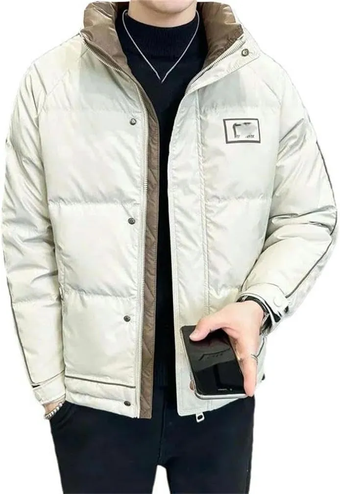 Winter Down Jacket Men's Lightweight Removable Hooded Warm Jacket Men's Casual proof Jacket Snow Jacket Solid Color