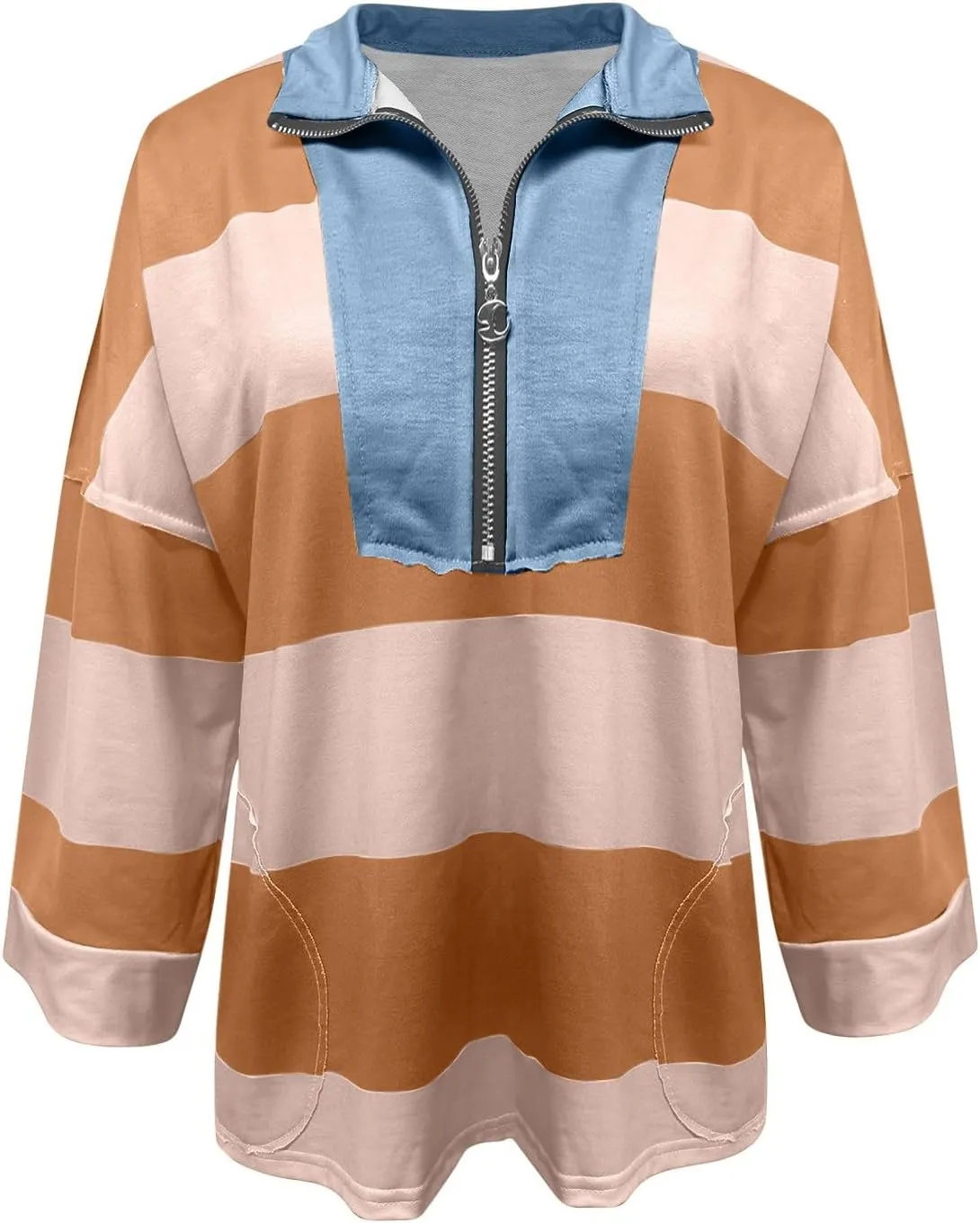 Women Color Block Oversized Sweatshirts Loose Fit Trendy Pullover Tops V Neck Cute Preppy Sweatshirts Y2K Fall Clothes