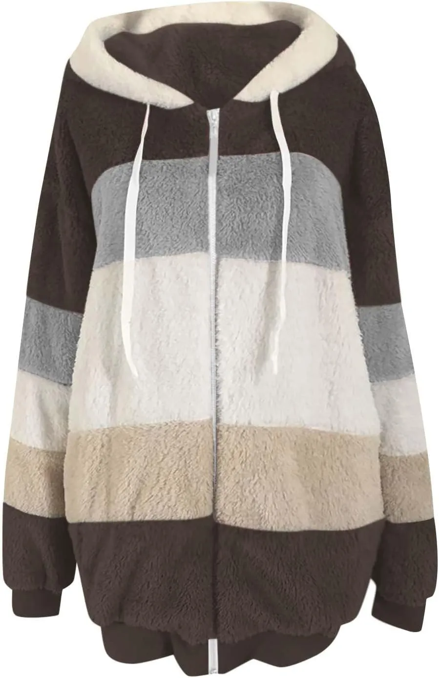 Women Faux Fur Zip Up Hoodies Sherpa Lined Winter Jackets Warm Plush Coat Oversized Fleece Warm Hoodie Outwear