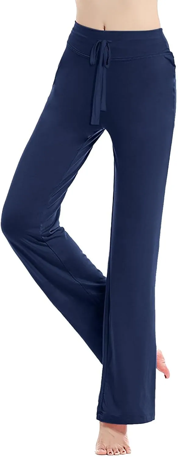 Women Flare Lounge Pants High Waist Soft Full Length Yoga Pants Solid Comfy Modal Cotton Trousers Workout Leggings