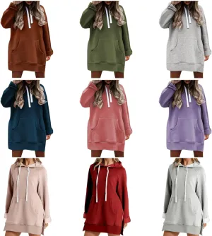 Women Hooded Sweatshirt Dress The Warmy Oversized Hoodie Dress Casual Drawstring Long Sweatshirt Trendy Split Hem Tops