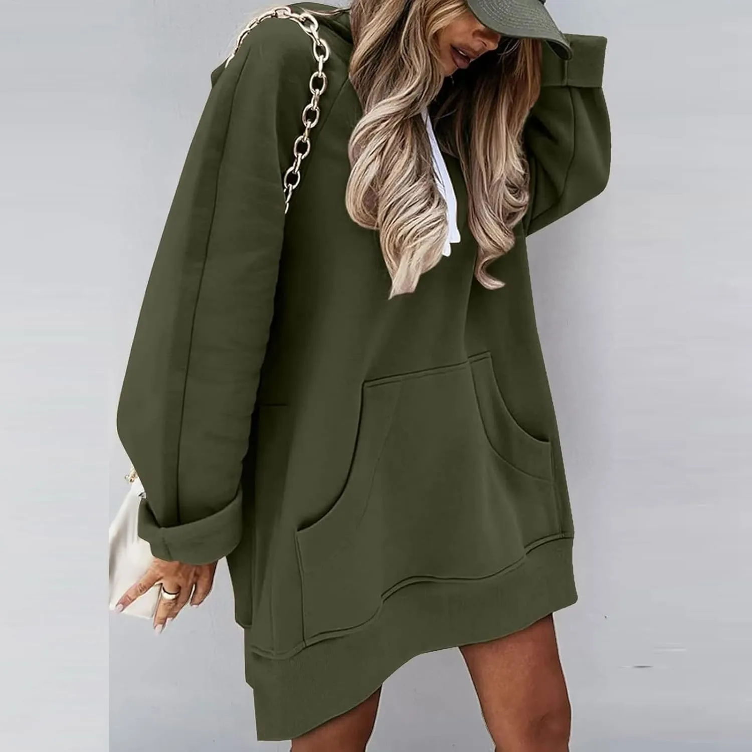 Women Hooded Sweatshirt Dress The Warmy Oversized Hoodie Dress Casual Drawstring Long Sweatshirt Trendy Split Hem Tops