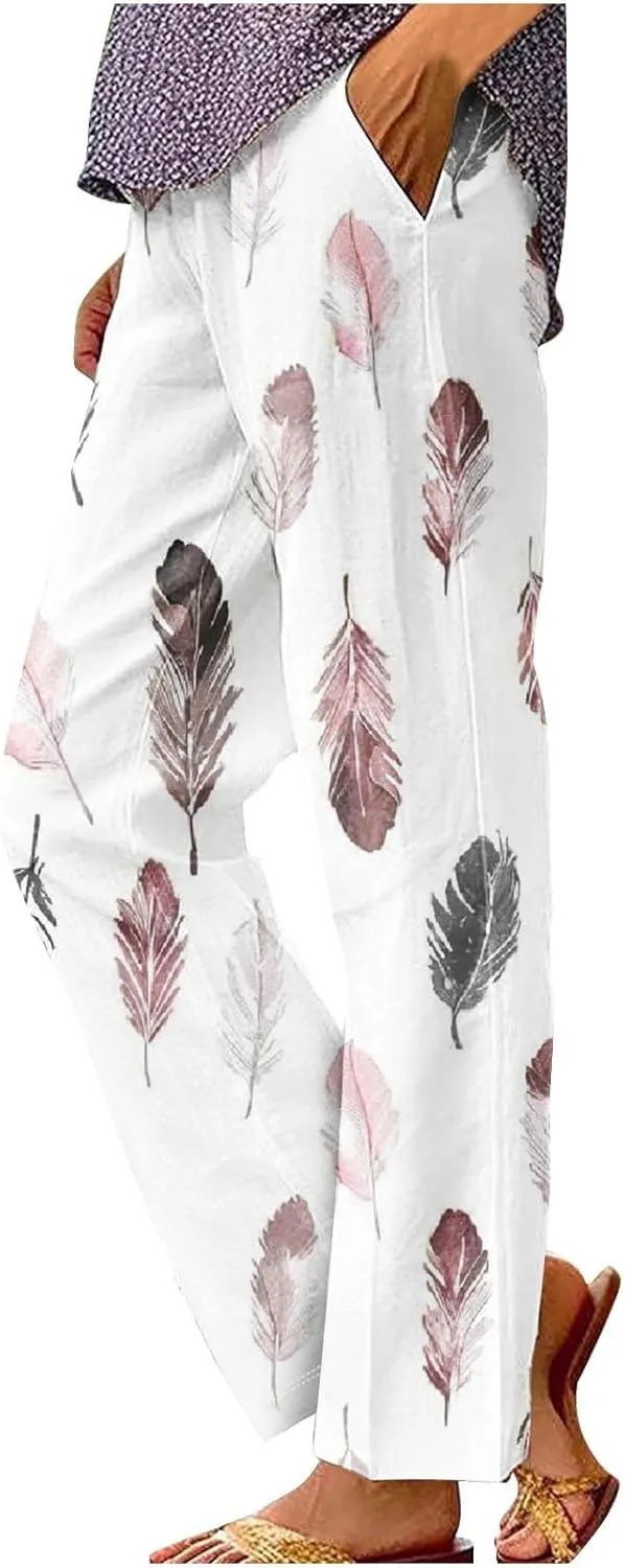 Women Linen Palazzo Pants Casual Drawstring Pants 2025 Beach Travel Vacation Clothes Lightweight Summer Women