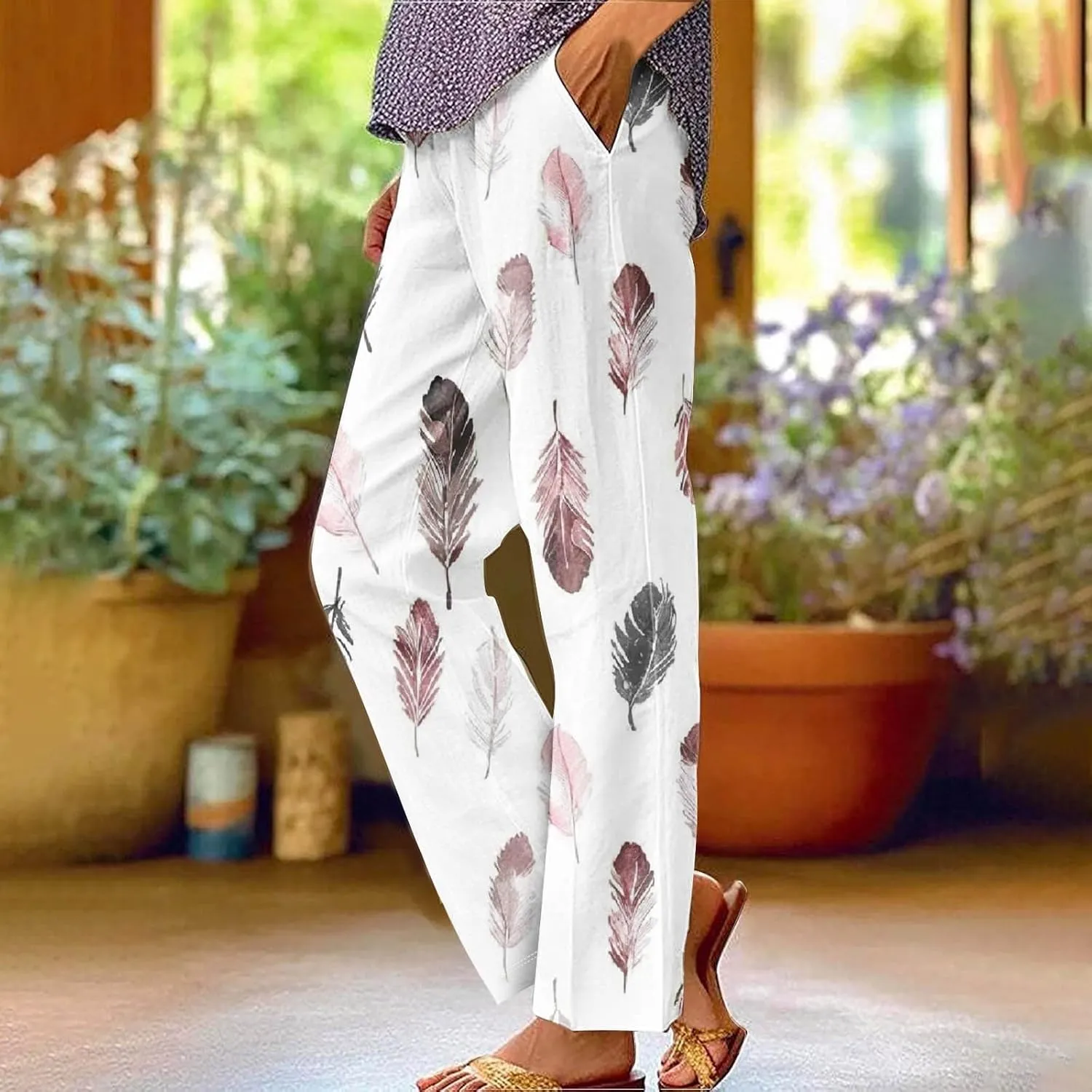 Women Linen Palazzo Pants Casual Drawstring Pants 2025 Beach Travel Vacation Clothes Lightweight Summer Women