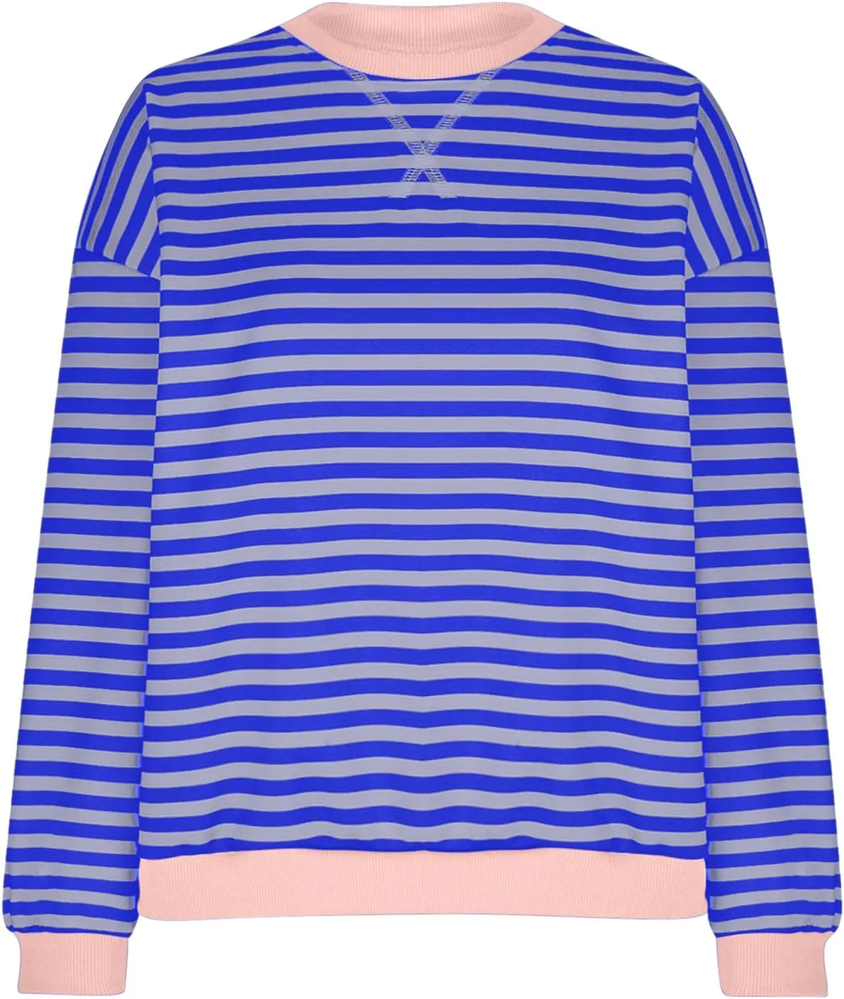 Women Striped Crew Neck Sweatshirts Oversized Pullover Shirt Tops Lightweight Preppy Hoodies Trendy Fall Clothes 2024