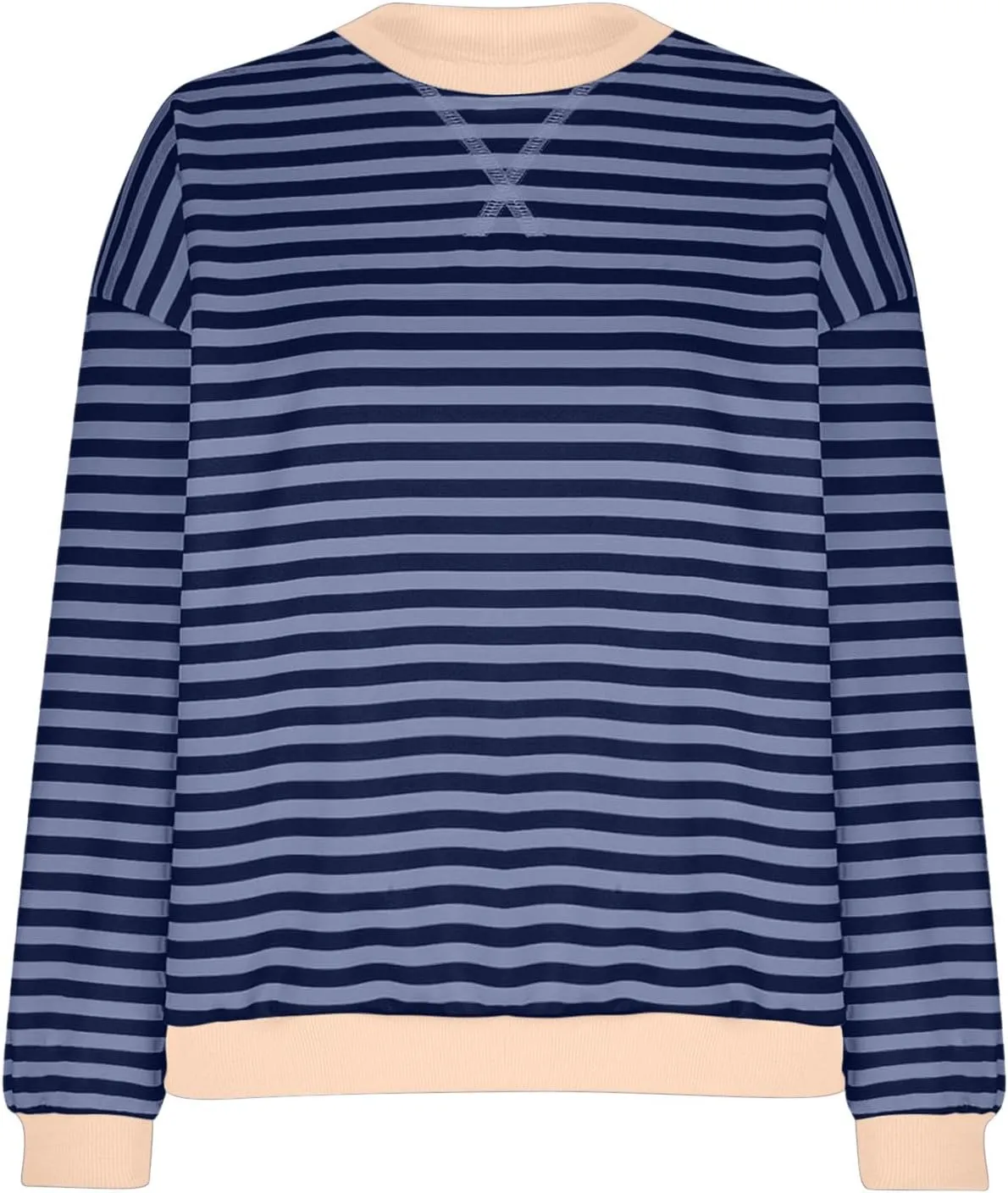 Women Striped Crew Neck Sweatshirts Oversized Pullover Shirt Tops Lightweight Preppy Hoodies Trendy Fall Clothes 2024
