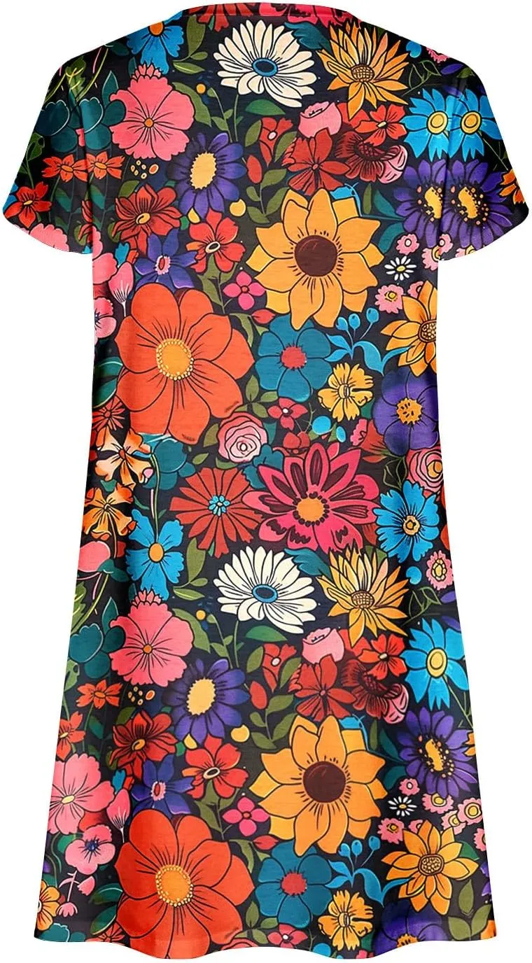 Women Summer Mini A Line Dress Short Sleeve Casual Flowy Tiered Beach Long Sundress 2025 Vacation Travel with Pockets