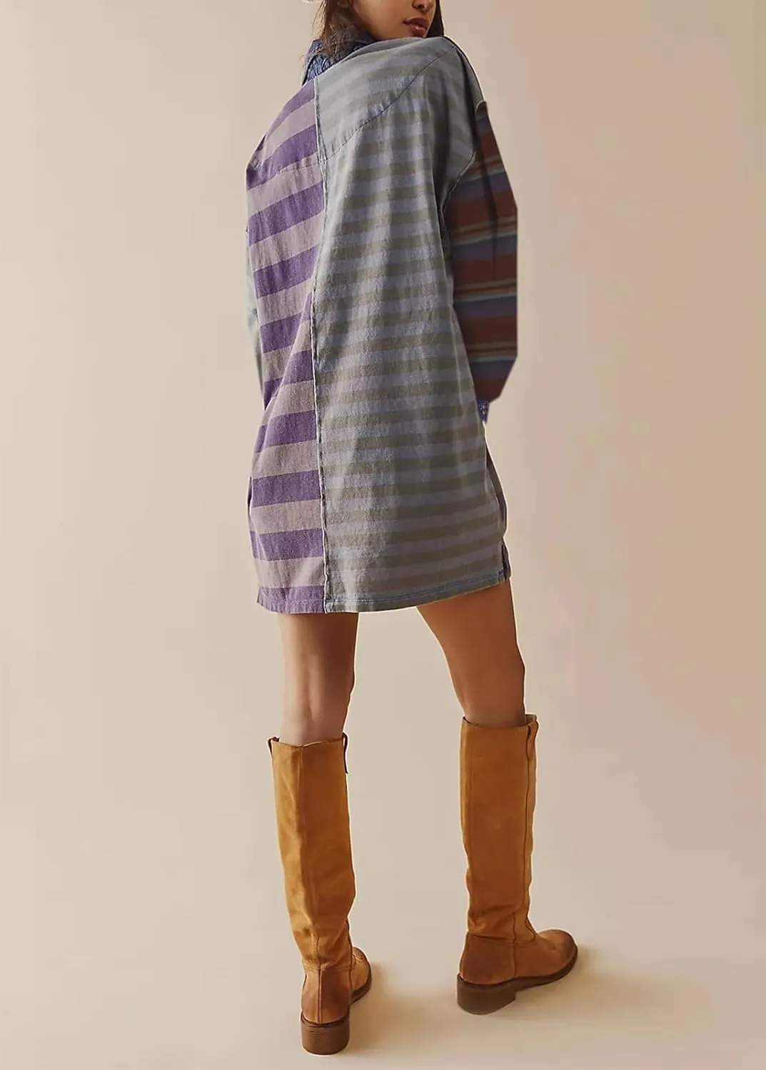 Women Sweatshirt Dress Y2k Striped Pullover Tops Colorblock Hoodie Dresses Button Oversized Sweatshirts Fall Fashion