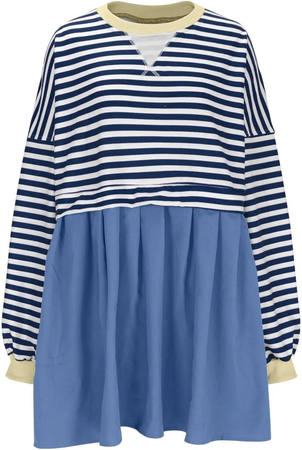 Women Sweatshirts Dress Oversized Striped Long Sleeve Crewneck Pullover Tops Casual Mini Dress Fall Outfits 2024