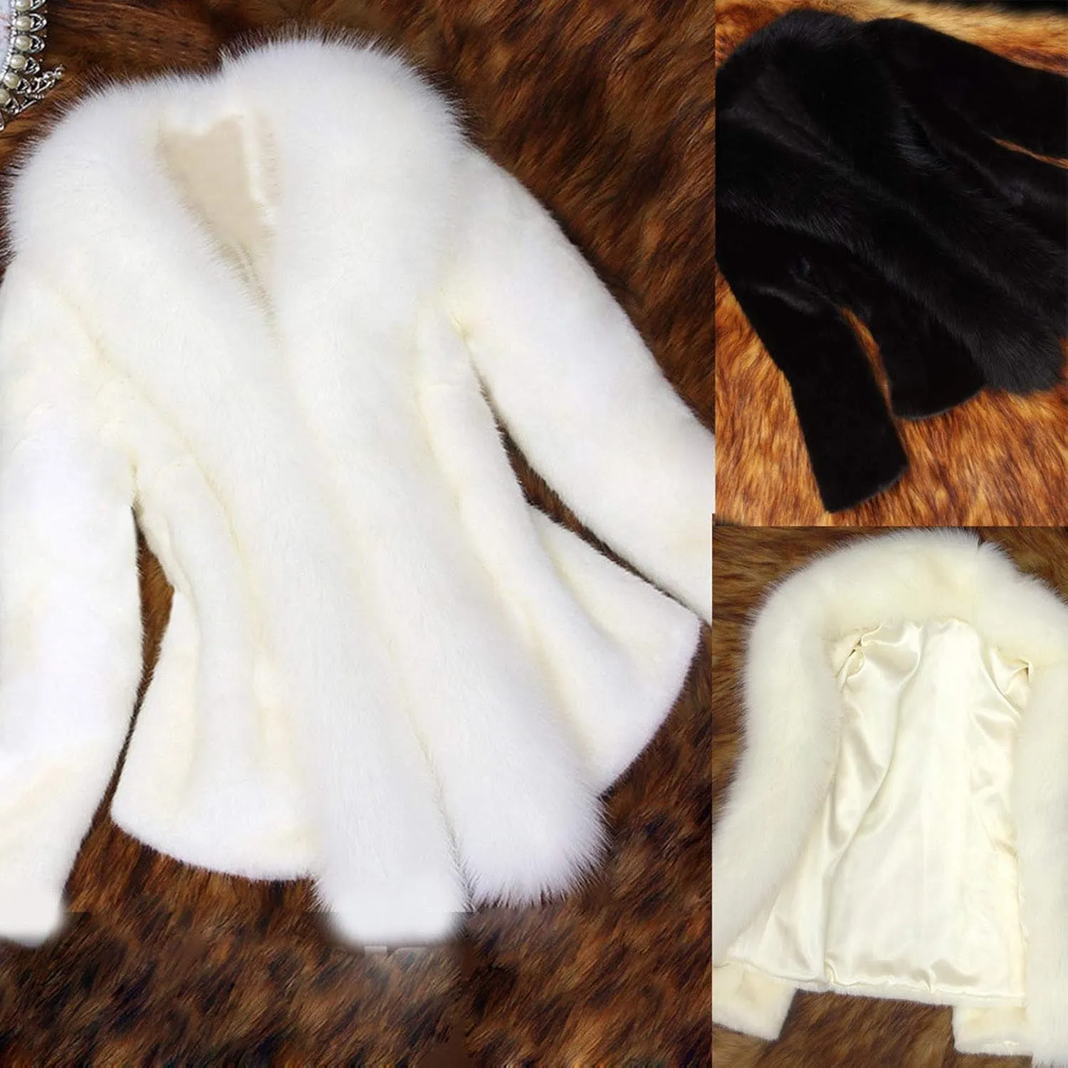 Women Winter Coat with Faux Fur Collar Winter Warm Cropped Jacket Fashion Casual Cardigan Fluffy Shaggy Outwear