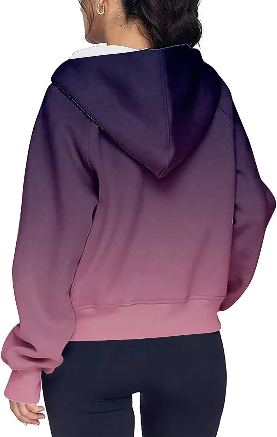 Women Zip Up Hoodie Fall Crop Top Thumb Hole Patterned Cute Hoodies Winter Vintage Long Sleeve Clothes With Pockets