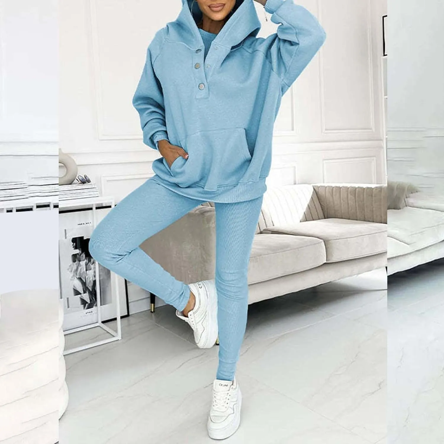 Womens 3 Piece Sports Outfits Lounge Hoodie Sweatsuit Sets Oversized Sweatshirt Baggy Fall Slim Trousers Vest Sweatpants