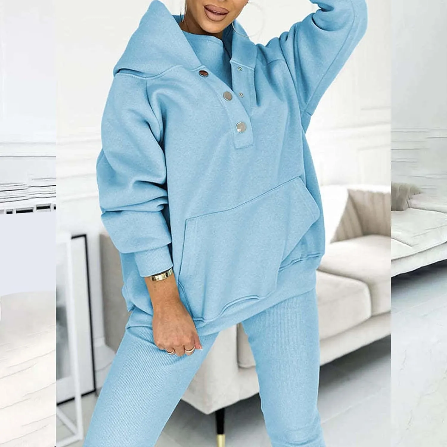 Womens 3 Piece Sports Outfits Lounge Hoodie Sweatsuit Sets Oversized Sweatshirt Baggy Fall Slim Trousers Vest Sweatpants