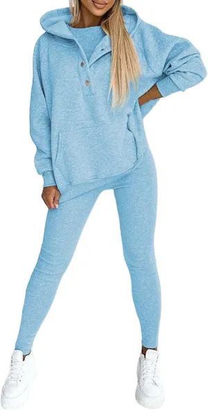 Womens 3 Piece Sports Outfits Lounge Hoodie Sweatsuit Sets Oversized Sweatshirt Baggy Fall Slim Trousers Vest Sweatpants