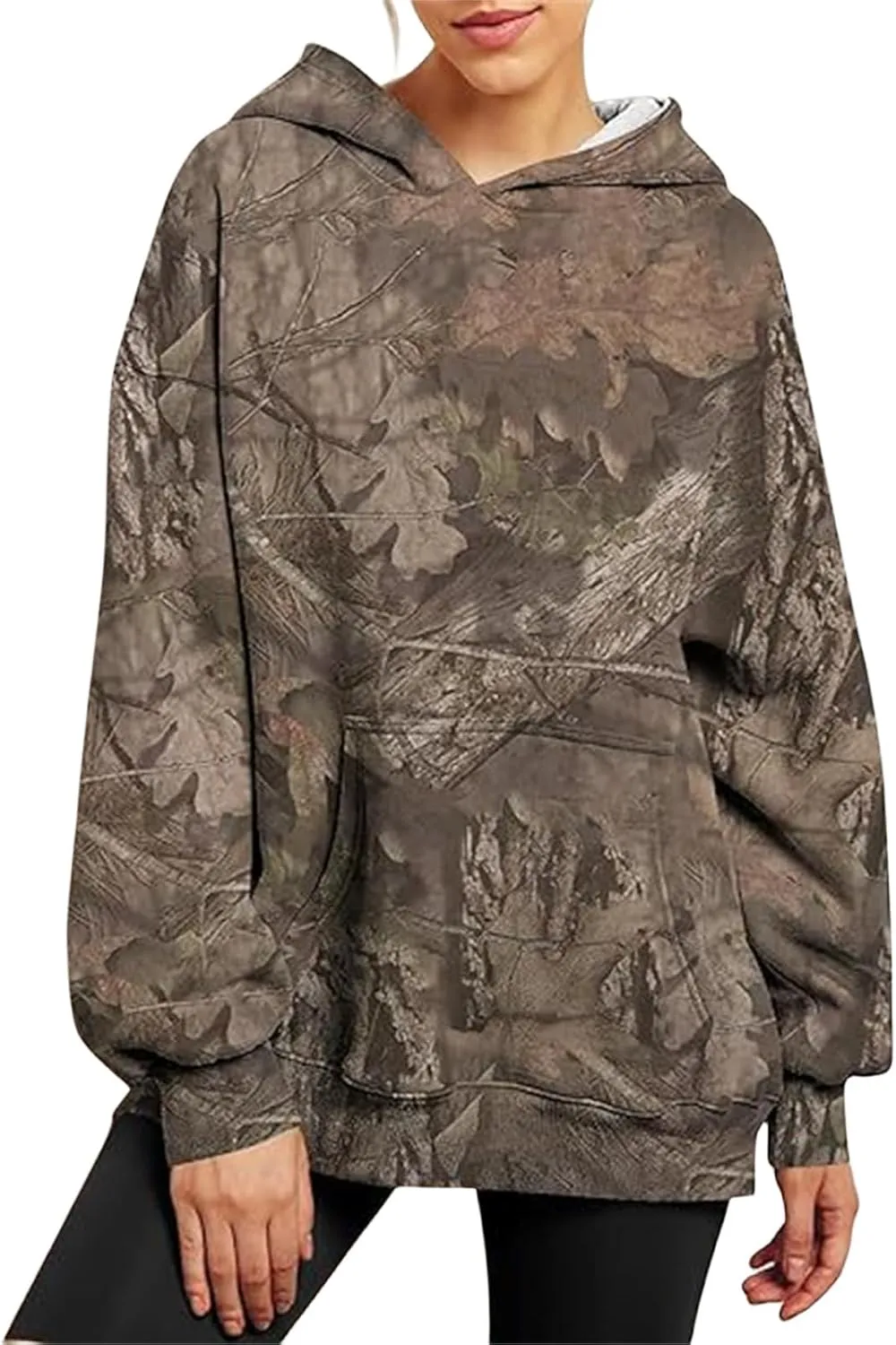 Womens Camo Hoodie Maple Leaf Print Hoodie Cute Oversized Graphic Hoodies Fleece Pullover Sweatshirt Fall Clothes