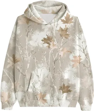 Womens Camo Hoodie Maple Leaf Print Hoodie Cute Oversized Graphic Hoodies Fleece Pullover Sweatshirt Fall Clothes