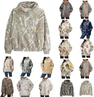 Womens Camo Hoodies Maple Leaf Print Oversized Hooded Sweatshirt Y2K Trendy Hoodie Casual Pullover Fall Spring Clothes