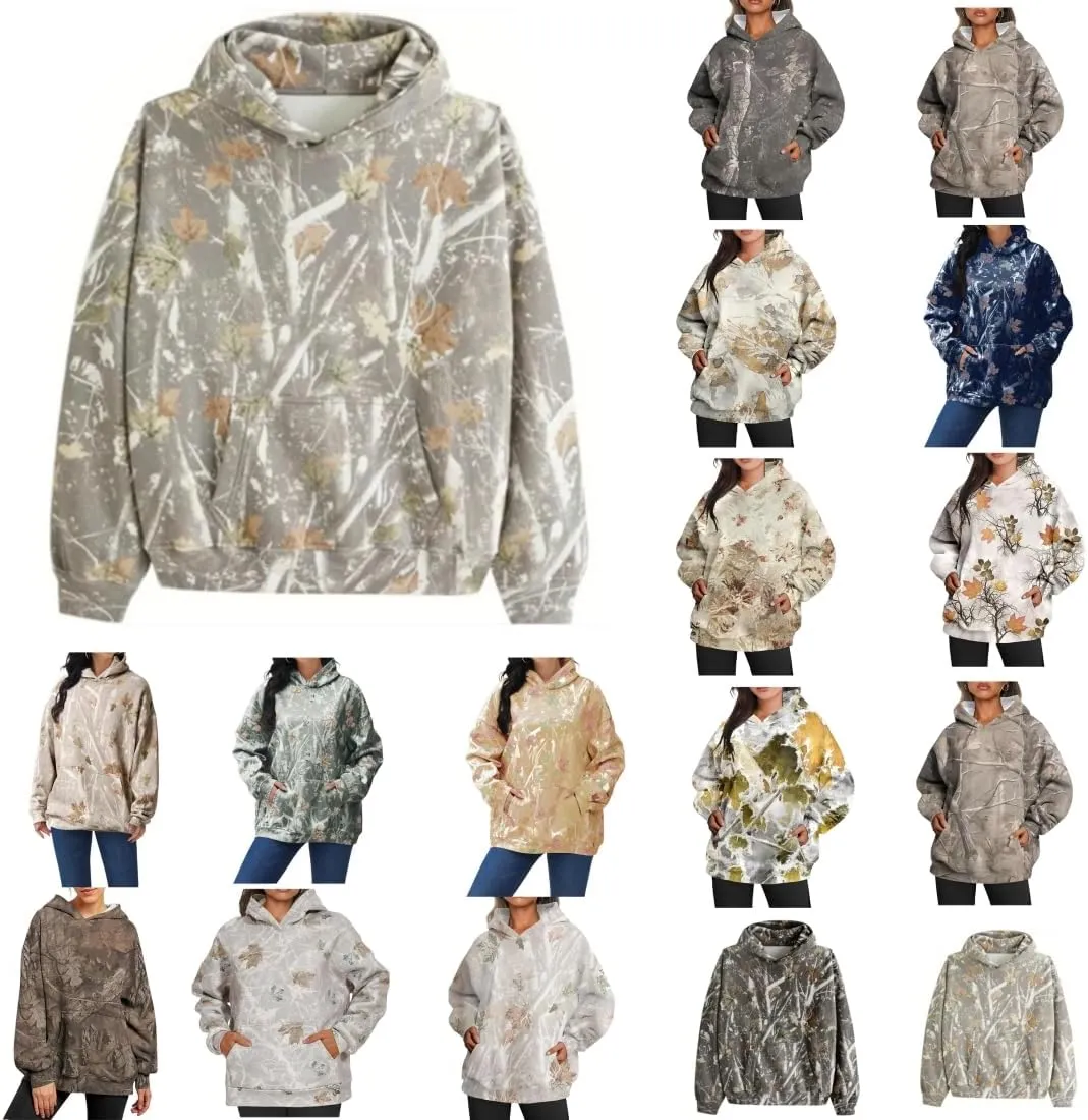 Womens Camo Hoodies Maple Leaf Print Oversized Hooded Sweatshirt Y2K Trendy Hoodie Casual Pullover Fall Spring Clothes