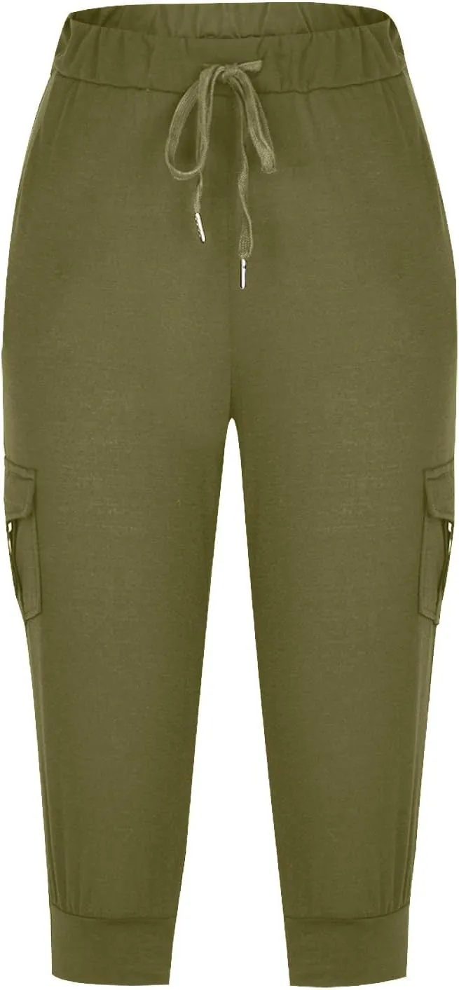Womens Cargo Capri Pants with Pockets Lightweight Joggers Yoga Hiking Pants Workout Sweatpants Summer Casual Trousers
