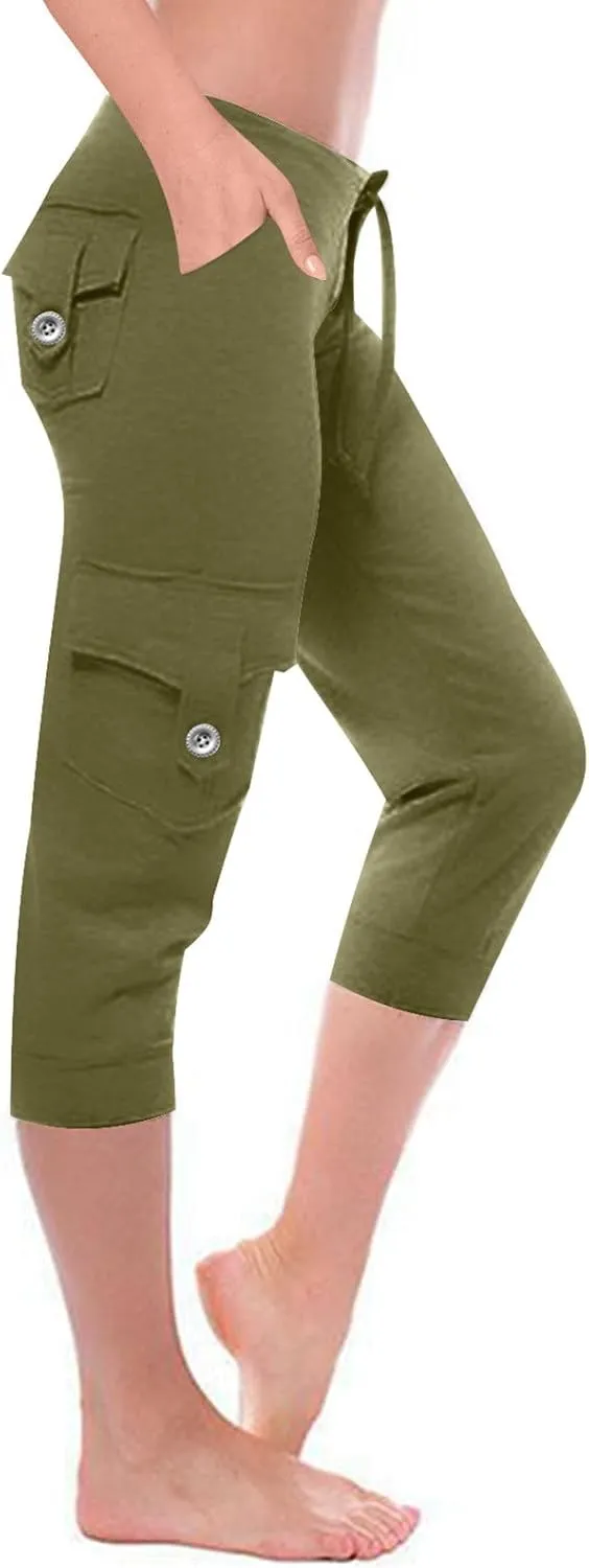 Womens Cargo Capri Pants with Pockets Lightweight Joggers Yoga Hiking Pants Workout Sweatpants Summer Casual Trousers