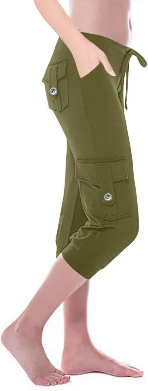 Womens Cargo Capri Pants with Pockets Lightweight Joggers Yoga Hiking Pants Workout Sweatpants Summer Casual Trousers