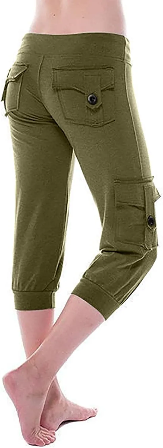 Womens Cargo Capri Pants with Pockets Lightweight Joggers Yoga Hiking Pants Workout Sweatpants Summer Casual Trousers