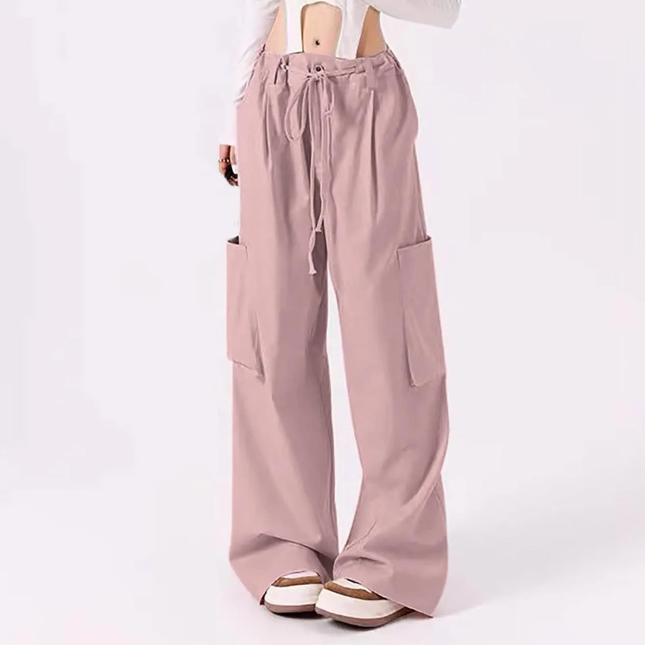 Womens Cargo Pants Baggy Wide Leg Pants Drawstring Waist Pants Y2k Cargo Pants Lightweight Hiking Pants Trendy Pants
