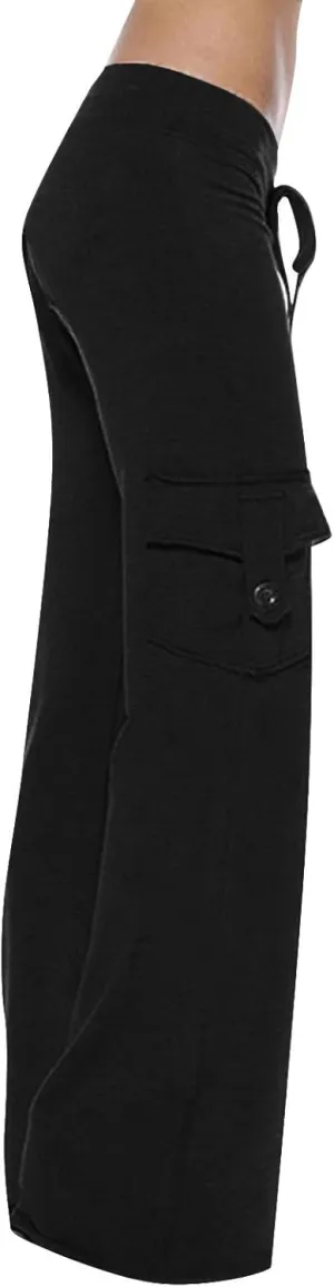 Womens Cargo Pants High Waist Wide Leg Pants with Pockets Casual Button Stretch Yoga Workout Leggings Gym Sweatpants