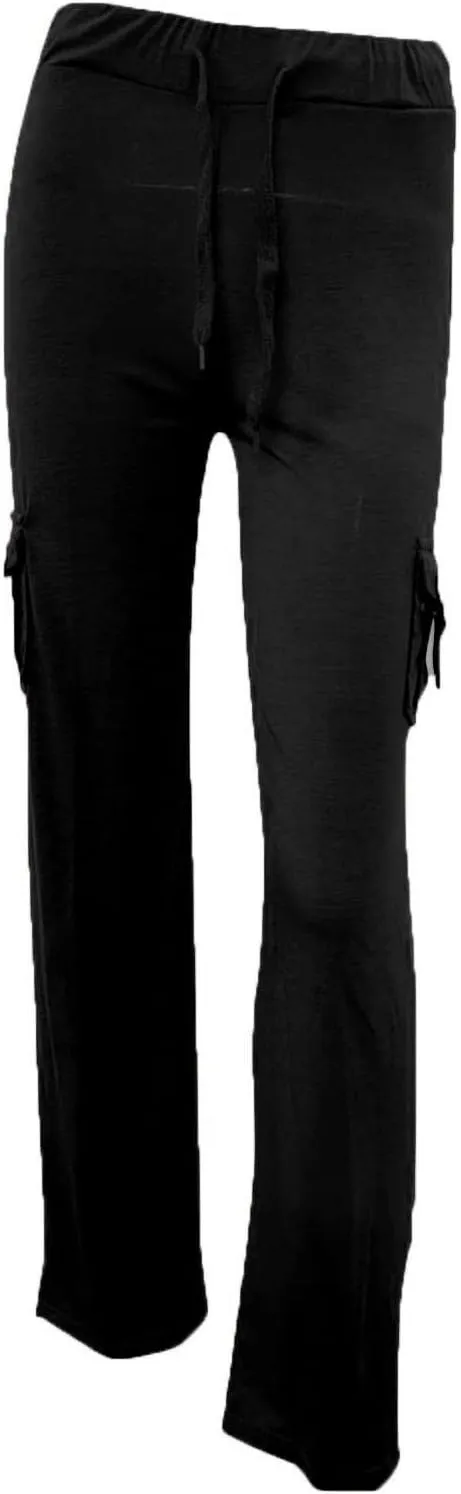 Womens Cargo Pants High Waist Wide Leg Pants with Pockets Casual Button Stretch Yoga Workout Leggings Gym Sweatpants