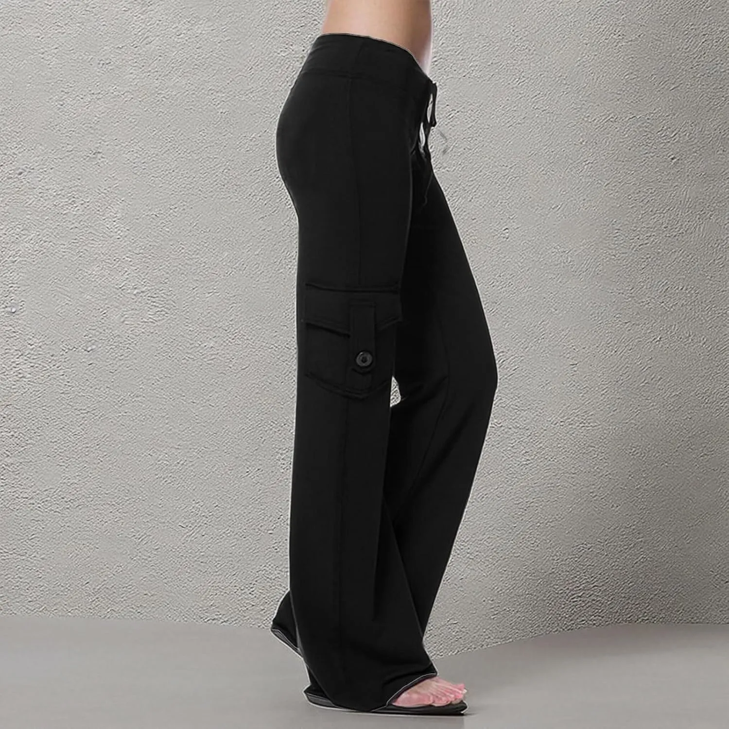 Womens Cargo Pants High Waist Wide Leg Pants with Pockets Casual Button Stretch Yoga Workout Leggings Gym Sweatpants