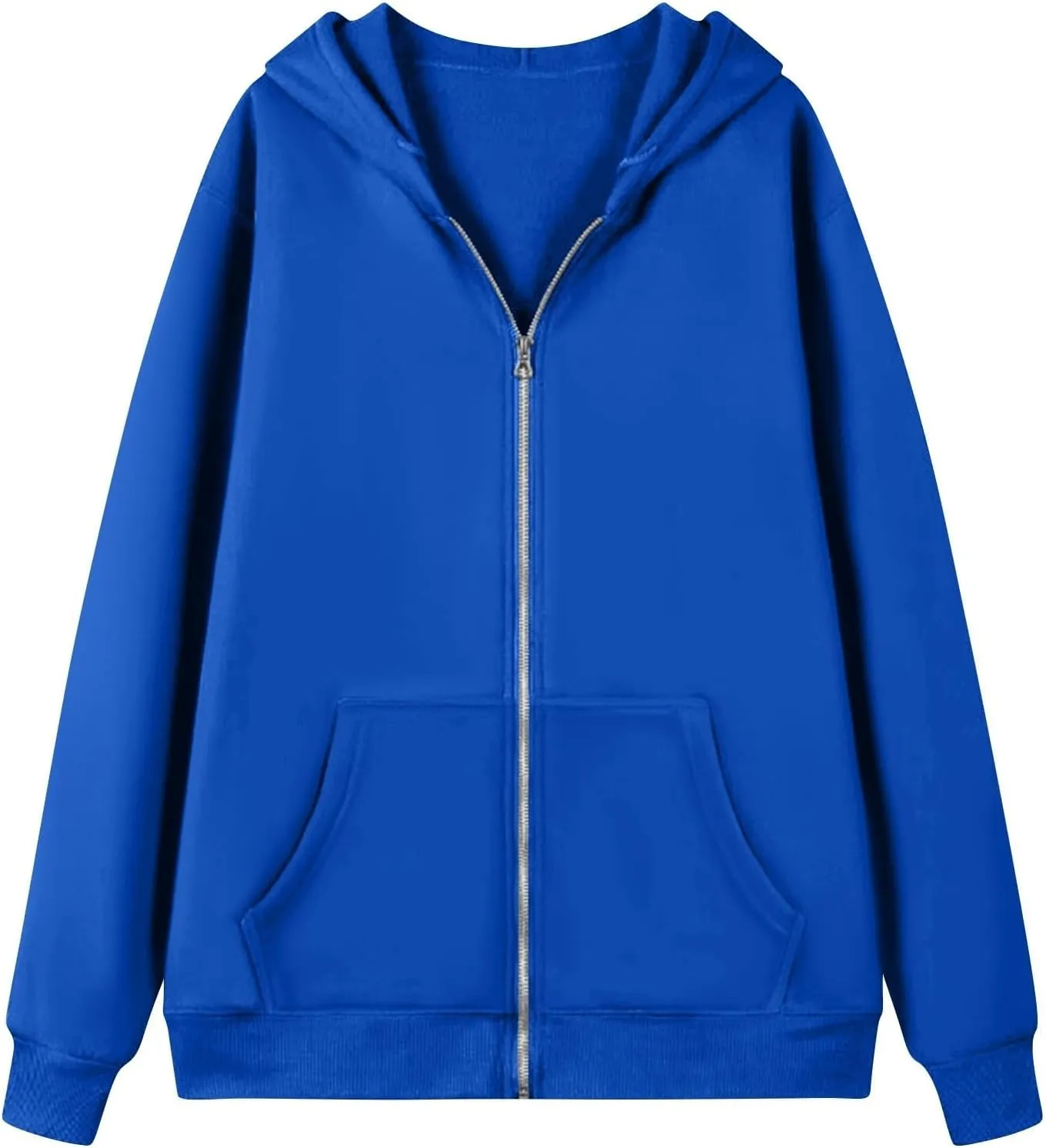 Womens Casual Full Zip Up Hoodies Oversized Long Sleeve Solid Sweatshirts Fall Trendy Comfy Loose Jacket with Pockets