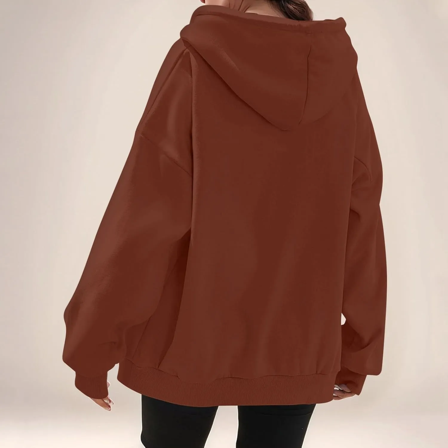 Womens Casual Full Zip Up Hoodies Oversized Long Sleeve Solid Sweatshirts Fall Trendy Comfy Loose Jacket with Pockets