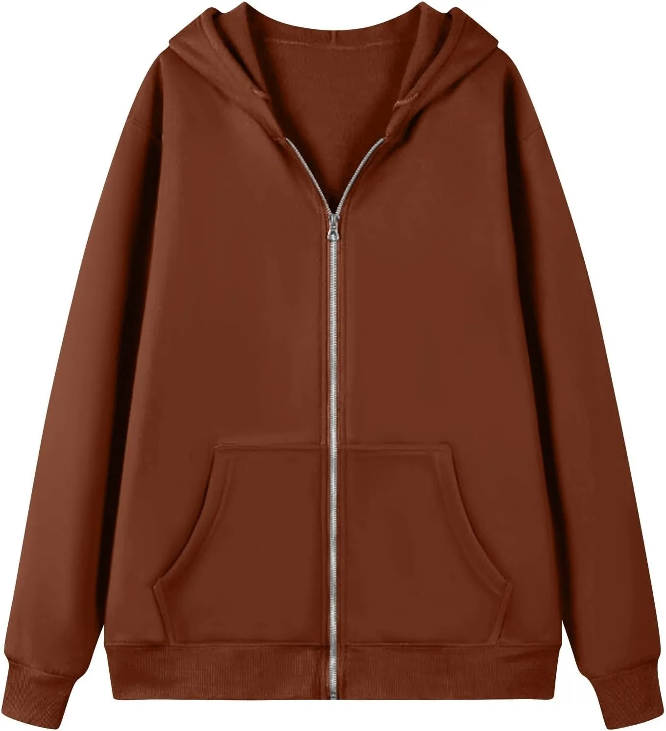 Womens Casual Full Zip Up Hoodies Oversized Long Sleeve Solid Sweatshirts Fall Trendy Comfy Loose Jacket with Pockets