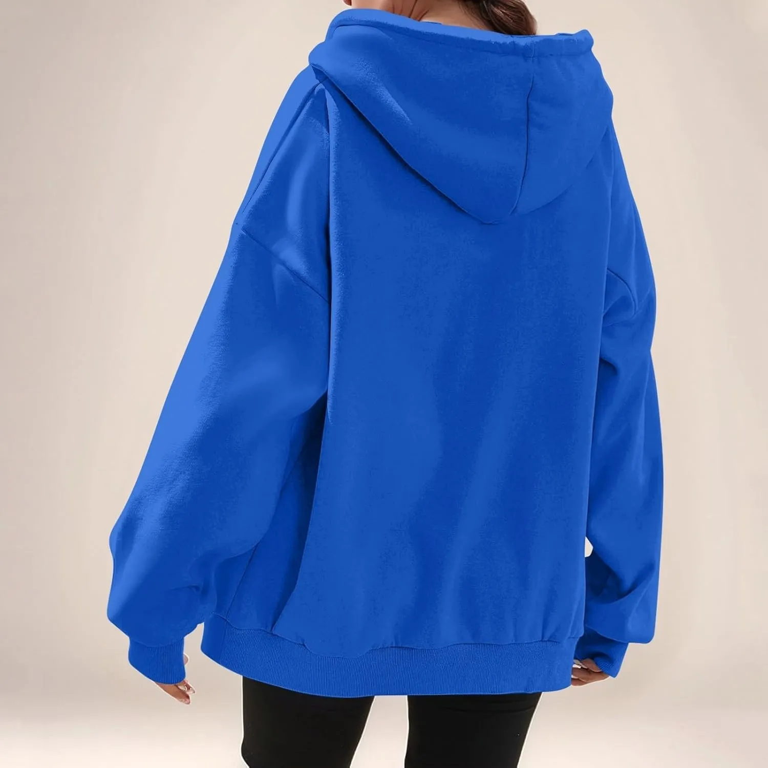 Womens Casual Full Zip Up Hoodies Oversized Long Sleeve Solid Sweatshirts Fall Trendy Comfy Loose Jacket with Pockets