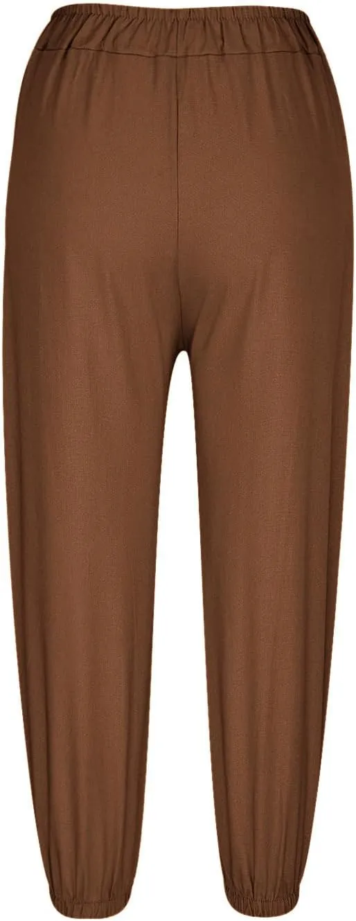 Women's Casual Lantern Tapered Harem Pants High Waist Baggy Cotton Linen Pants Summer Ankle Trousers with Pockets