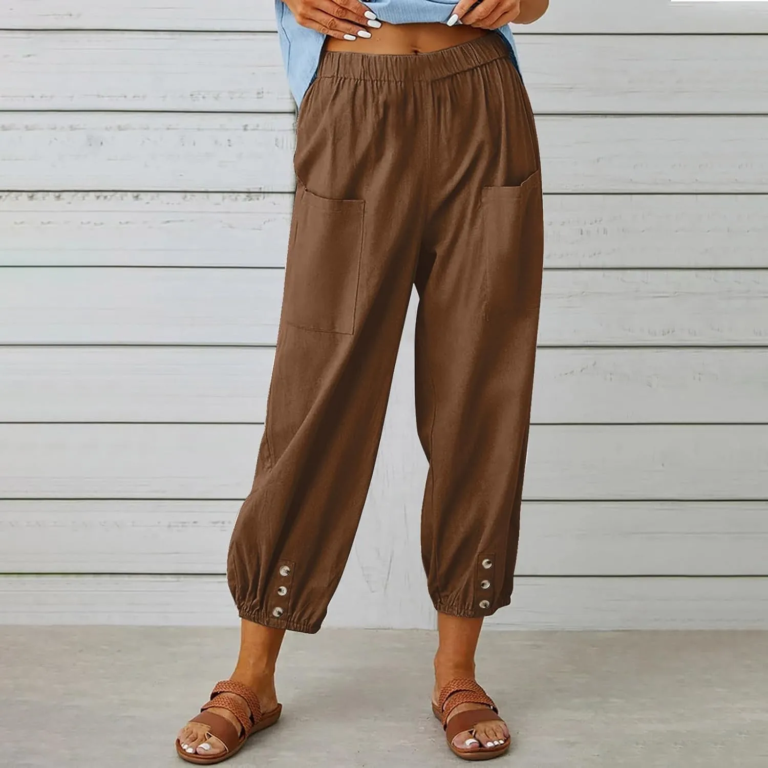 Women's Casual Lantern Tapered Harem Pants High Waist Baggy Cotton Linen Pants Summer Ankle Trousers with Pockets