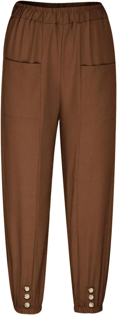 Women's Casual Lantern Tapered Harem Pants High Waist Baggy Cotton Linen Pants Summer Ankle Trousers with Pockets