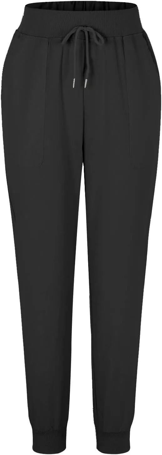 Womens Cotton Linen Jogger Pants Tapered Leg Summer Casual Back Elastic Waist Beach Pants Drawstring Trousers with Pockets