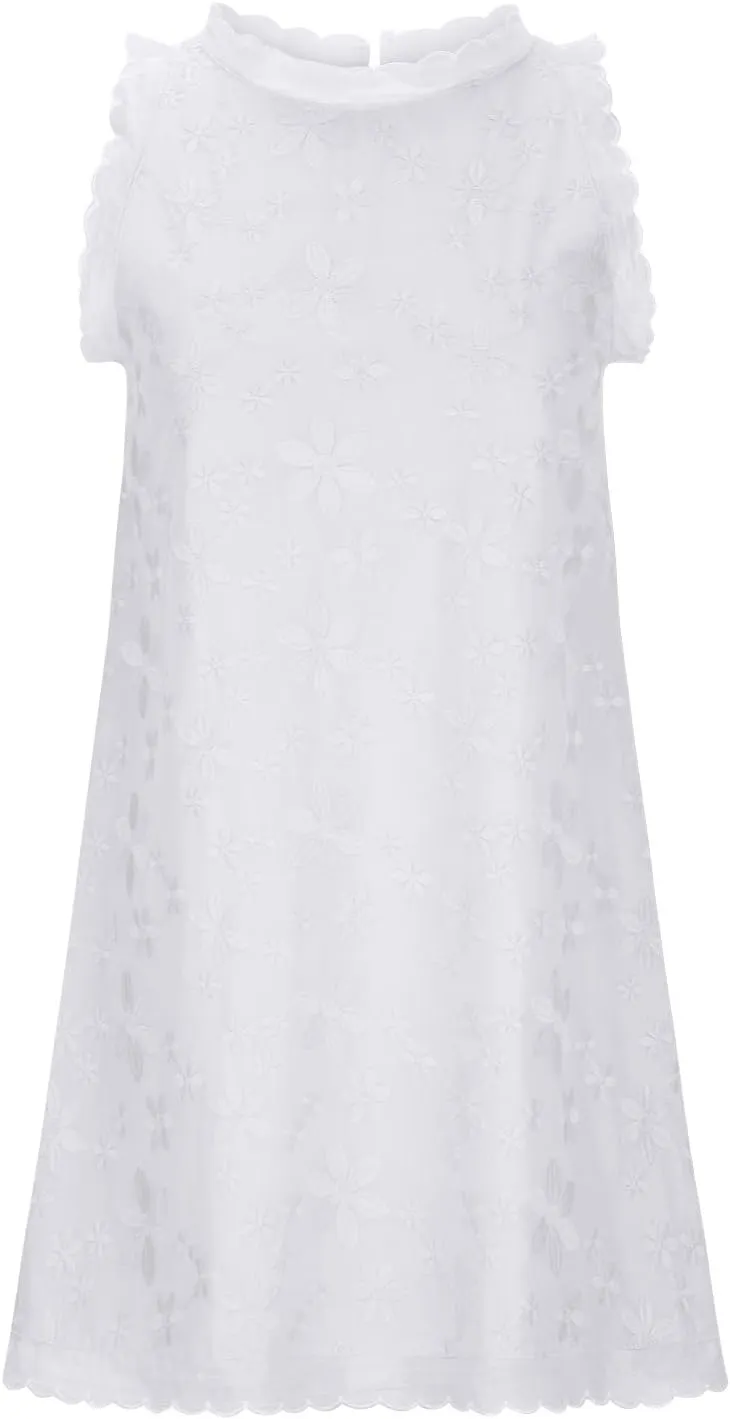 Women's Cotton Linen Tank Tops Dress Loose Fit Summer Mini Sundress Sleeveless Plus Size Stylish Lace Hem Tunic Dress