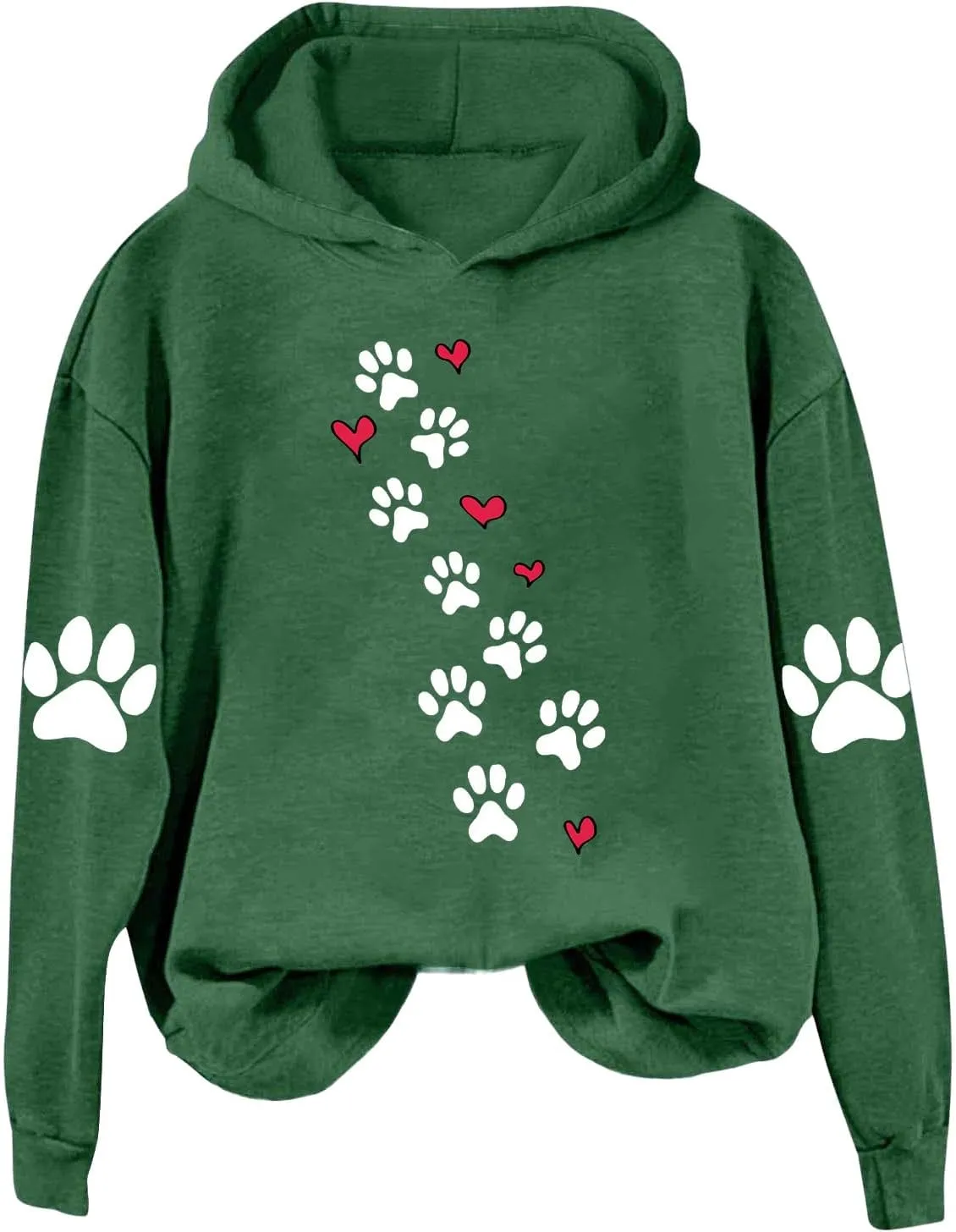 Womens Dog Paw Print Hoodies Cute Funny Heart Graphic Sweatshirts Casual Loose Fit Long Sleeve Hooded Pullover Tops