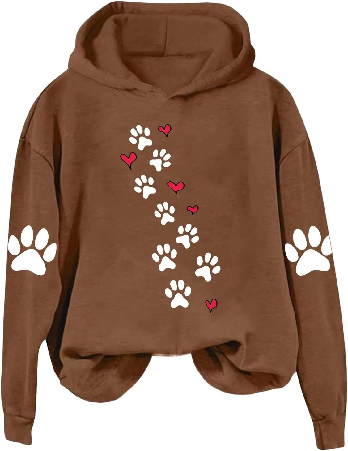 Womens Dog Paw Print Hoodies Cute Funny Heart Graphic Sweatshirts Casual Loose Fit Long Sleeve Hooded Pullover Tops