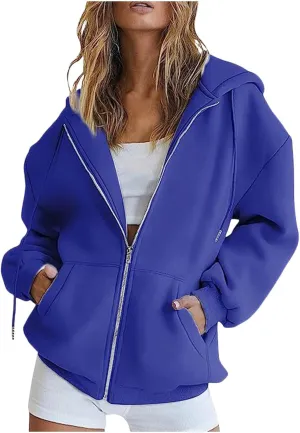 Women's Drawstring Zip Up Cute Hoodies Fall Jacket Oversized Casual Sweatshirts with Pocket 2025 Trendy