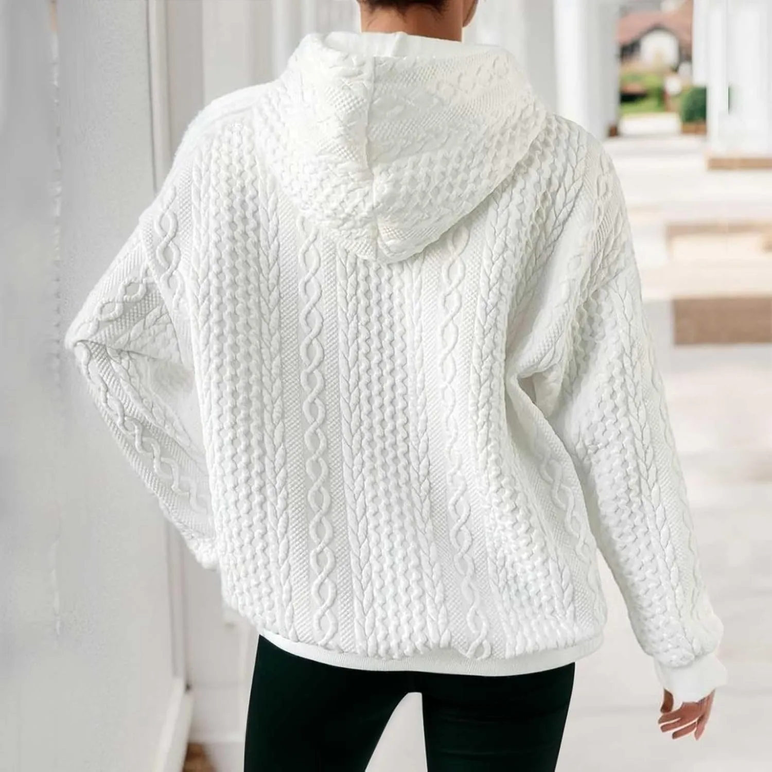 Womens Fashion Fall Sweatshirt Oversized Hoodie Casual Long Sleeve Pullover Knit Hooded Sweatshirts with Pocket S-3XL