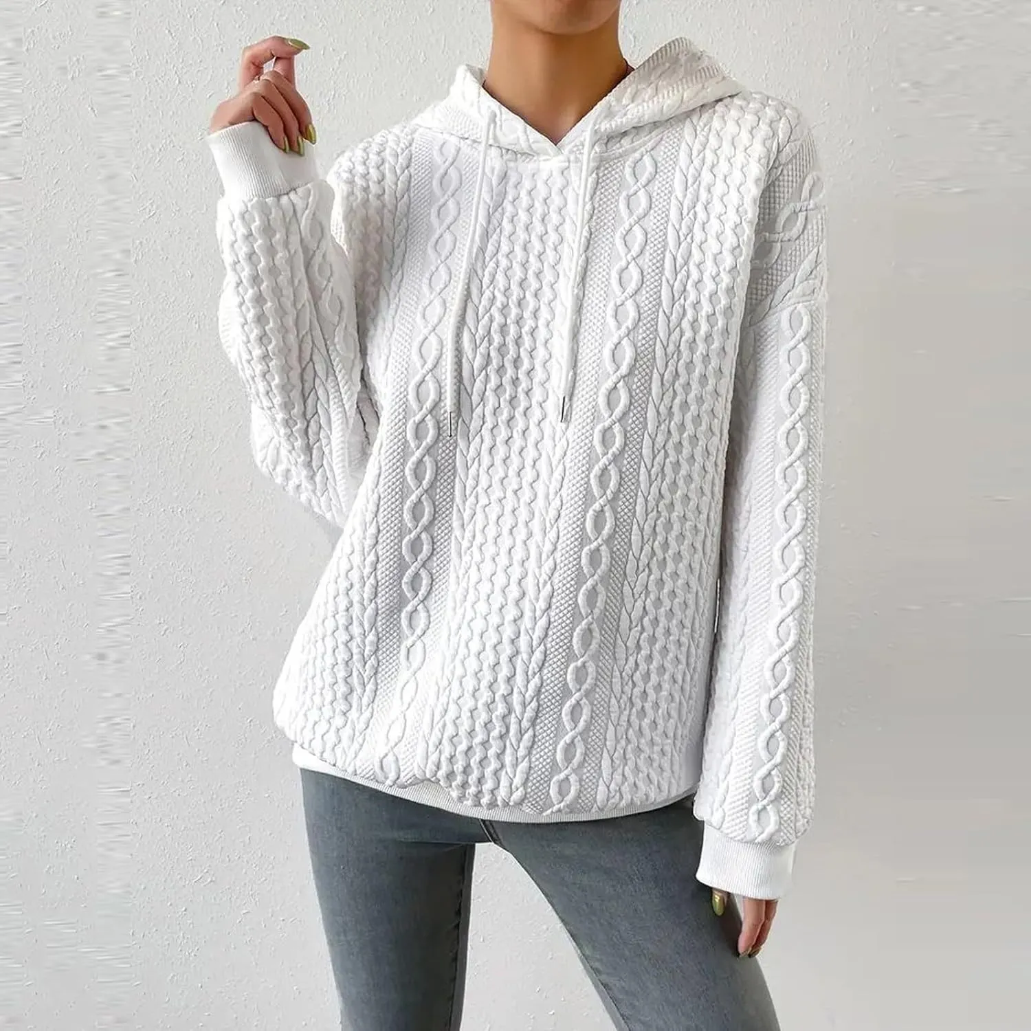 Womens Fashion Fall Sweatshirt Oversized Hoodie Casual Long Sleeve Pullover Knit Hooded Sweatshirts with Pocket S-3XL