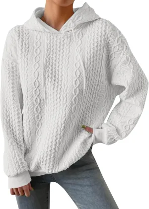Womens Fashion Fall Sweatshirt Oversized Hoodie Casual Long Sleeve Pullover Knit Hooded Sweatshirts with Pocket S-3XL