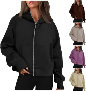 Women's Fashion Hoodies & Sweatshirts Casual Long Sleeve y2k Clothes Full Zip Up Cropped Hoodie Jacket With Pockets