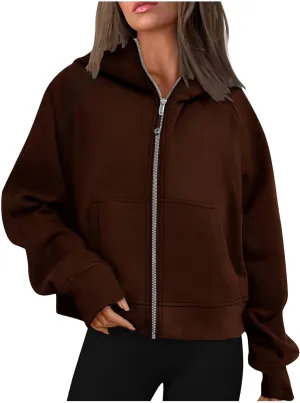 Women's Fashion Hoodies & Sweatshirts Casual Long Sleeve y2k Clothes Full Zip Up Cropped Hoodie Jacket With Pockets