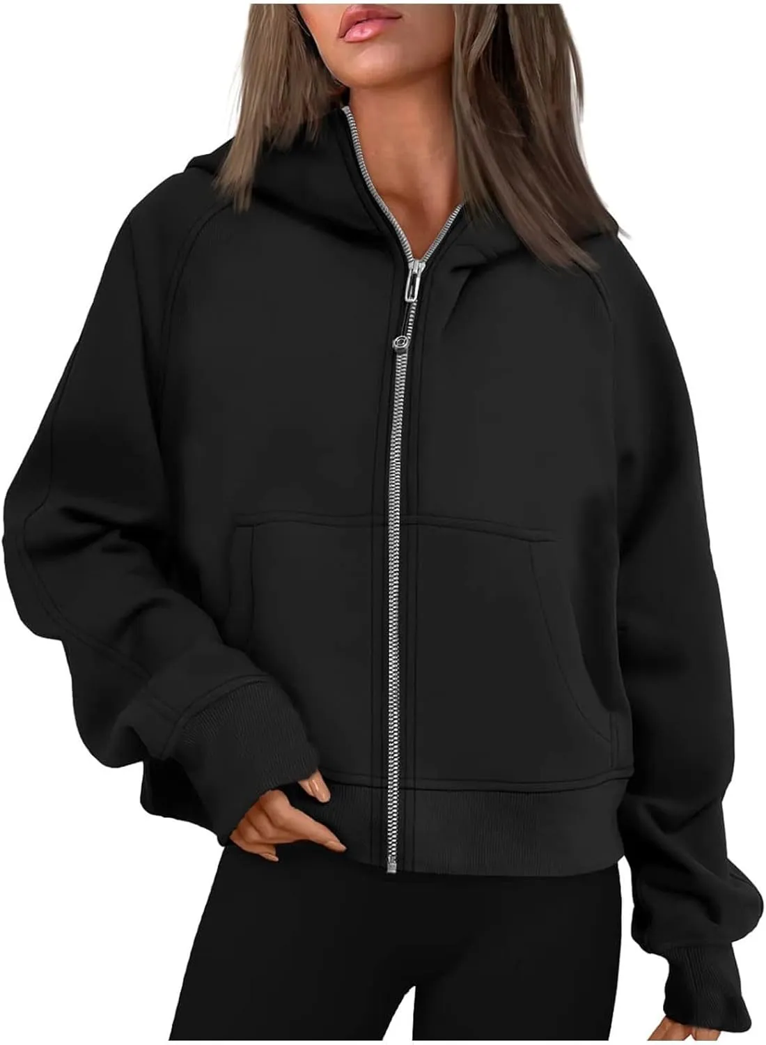 Women's Fashion Hoodies & Sweatshirts Casual Long Sleeve y2k Clothes Full Zip Up Cropped Hoodie Jacket With Pockets