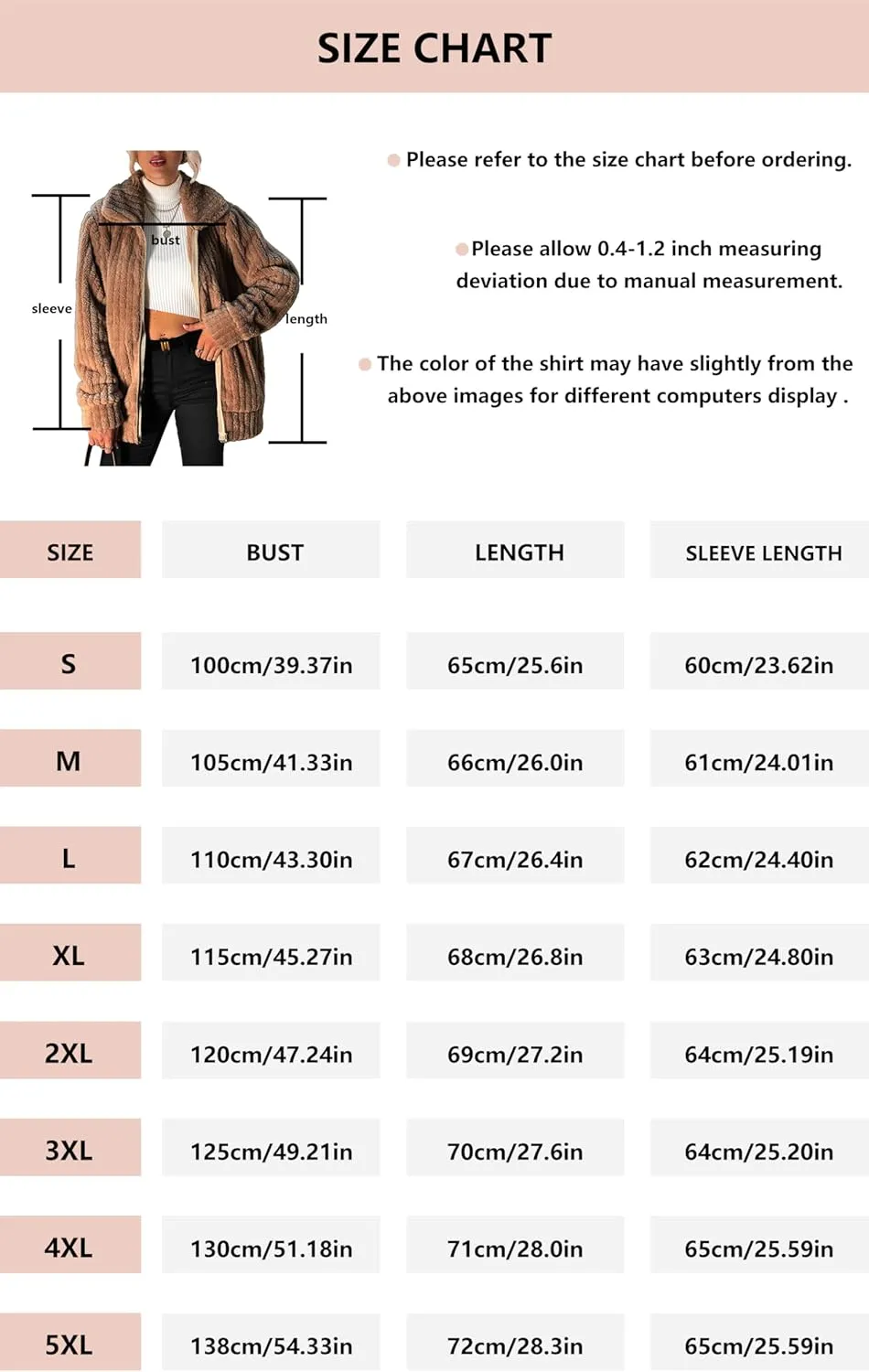 Women's Fleece Jacket Women Full Zip Long Sleeve Lapel Collar Sherpa Coat Outerwear with Pockets (S-5XL)